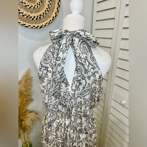 Vince Camuto • Women’s Elegant Ivory Paisley Halter Maxi Dress XS NWOT - Picture 9 of 14